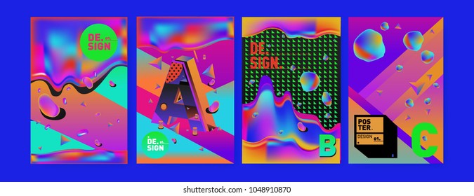 Abstract liquid and geometric colorful background poster and cover design. Blue, yellow, red, orange, pink and green. Vector alphabet poster template in Eps10.