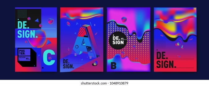 Abstract liquid and geometric colorful background poster and cover design. Blue, yellow, red, orange, pink and green. Vector alphabet poster template in Eps10.