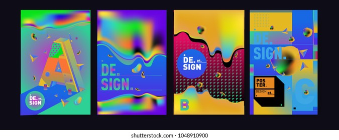 Abstract liquid and geometric colorful background poster and cover design. Blue, yellow, red, orange, pink and green. Vector alphabet poster template in Eps10.
