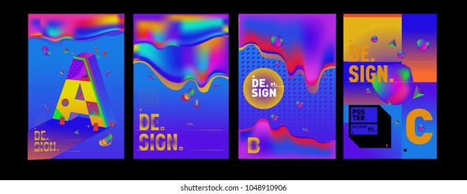 Abstract liquid and geometric colorful background poster and cover design. Blue, yellow, red, orange, pink and green. Vector alphabet poster template in Eps10.