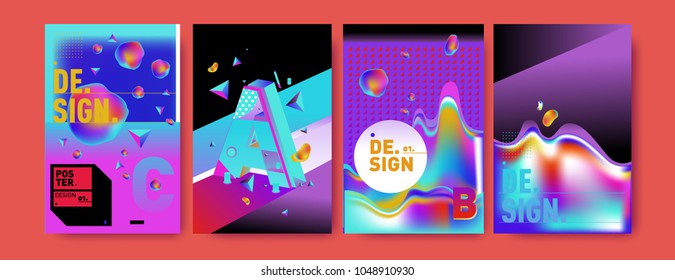 Abstract liquid and geometric colorful background poster and cover design. Blue, yellow, red, orange, pink and green. Vector alphabet poster template in Eps10.