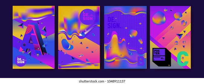 Abstract liquid and geometric colorful background poster and cover design. Blue, yellow, red, orange, pink and green. Vector alphabet poster template in Eps10.