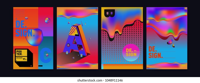 Abstract liquid and geometric colorful background poster and cover design. Blue, yellow, red, orange, pink and green. Vector alphabet poster template in Eps10.