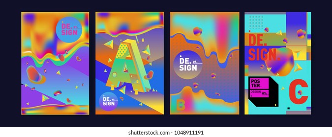 Abstract liquid and geometric colorful background poster and cover design. Blue, yellow, red, orange, pink and green. Vector alphabet poster template in Eps10.