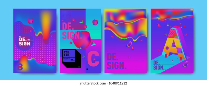 Abstract liquid and geometric colorful background poster and cover design. Blue, yellow, red, orange, pink and green. Vector alphabet poster template in Eps10.