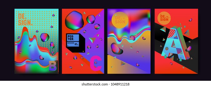Abstract liquid and geometric colorful background poster and cover design. Blue, yellow, red, orange, pink and green. Vector alphabet poster template in Eps10.