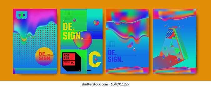 Abstract liquid and geometric colorful background poster and cover design. Blue, yellow, red, orange, pink and green. Vector alphabet poster template in Eps10.
