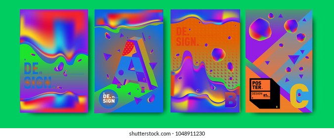 Abstract liquid and geometric colorful background poster and cover design. Blue, yellow, red, orange, pink and green. Vector alphabet poster template in Eps10.