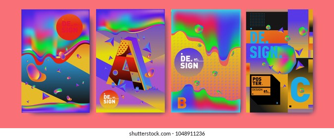Abstract liquid and geometric colorful background poster and cover design. Blue, yellow, red, orange, pink and green. Vector alphabet poster template in Eps10.