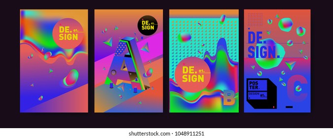 Abstract liquid and geometric colorful background poster and cover design. Blue, yellow, red, orange, pink and green. Vector alphabet poster template in Eps10.