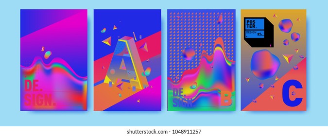 Abstract liquid and geometric colorful background poster and cover design. Blue, yellow, red, orange, pink and green. Vector alphabet poster template in Eps10.