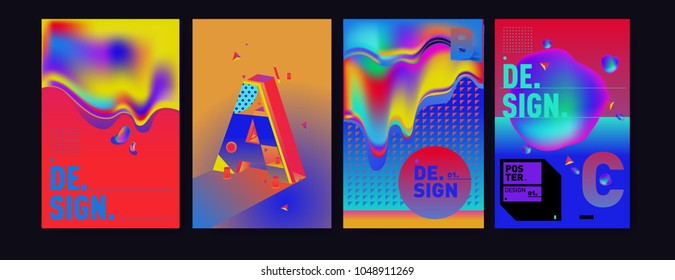 Abstract liquid and geometric colorful background poster and cover design. Blue, yellow, red, orange, pink and green. Vector alphabet poster template in Eps10.