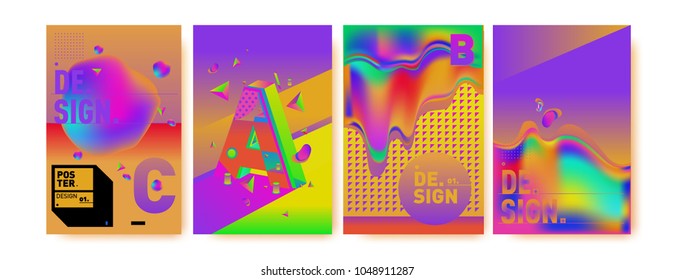 Abstract liquid and geometric colorful background poster and cover design. Blue, yellow, red, orange, pink and green. Vector alphabet poster template in Eps10.