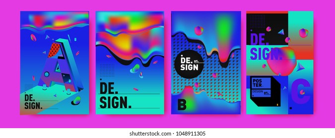 Abstract liquid and geometric colorful background poster and cover design. Blue, yellow, red, orange, pink and green. Vector alphabet poster template in Eps10.