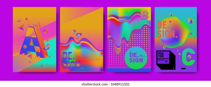 Abstract liquid and geometric colorful background poster and cover design. Blue, yellow, red, orange, pink and green. Vector alphabet poster template in Eps10.