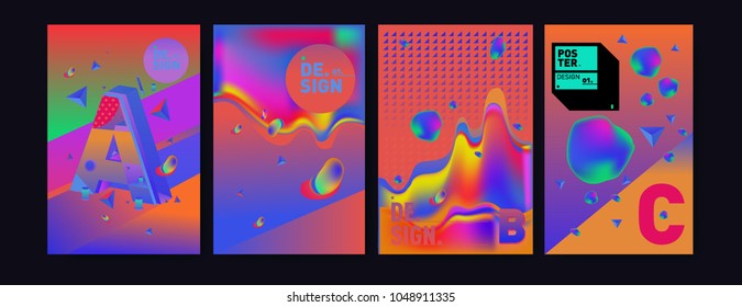 Abstract liquid and geometric colorful background poster and cover design. Blue, yellow, red, orange, pink and green. Vector alphabet poster template in Eps10.
