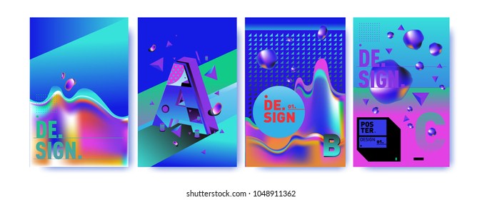 Abstract liquid and geometric colorful background poster and cover design. Blue, yellow, red, orange, pink and green. Vector alphabet poster template in Eps10.