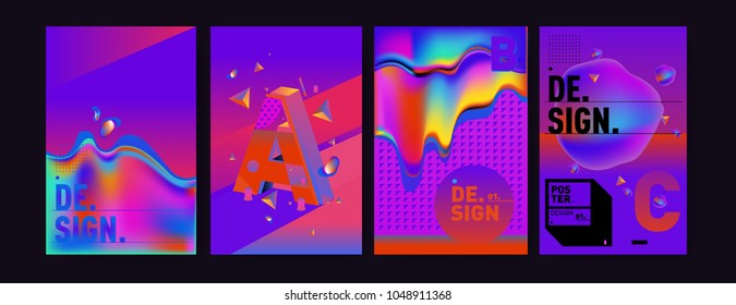 Abstract liquid and geometric colorful background poster and cover design. Blue, yellow, red, orange, pink and green. Vector alphabet poster template in Eps10.