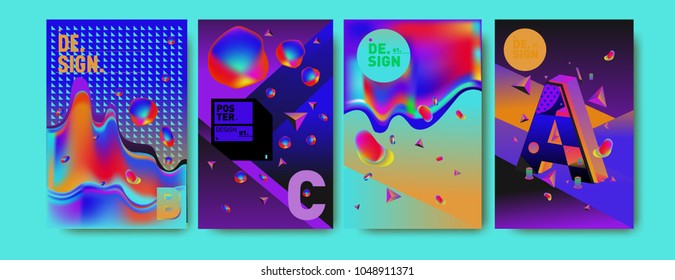 Abstract liquid and geometric colorful background poster and cover design. Blue, yellow, red, orange, pink and green. Vector alphabet poster template in Eps10.
