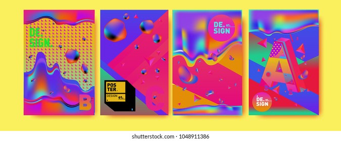 Abstract liquid and geometric colorful background poster and cover design. Blue, yellow, red, orange, pink and green. Vector alphabet poster template in Eps10.