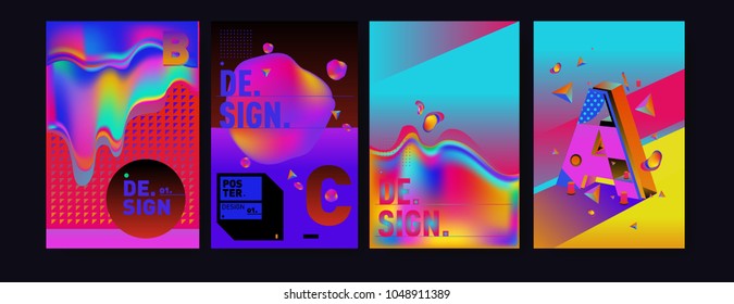 Abstract liquid and geometric colorful background poster and cover design. Blue, yellow, red, orange, pink and green. Vector alphabet poster template in Eps10.