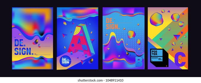 Abstract liquid and geometric colorful background poster and cover design. Blue, yellow, red, orange, pink and green. Vector alphabet poster template in Eps10.