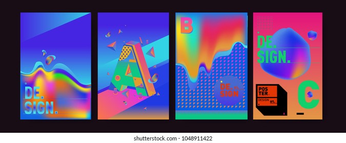 Abstract liquid and geometric colorful background poster and cover design. Blue, yellow, red, orange, pink and green. Vector alphabet poster template in Eps10.