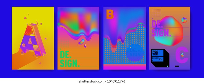 Abstract liquid and geometric colorful background poster and cover design. Blue, yellow, red, orange, pink and green. Vector alphabet poster template in Eps10.