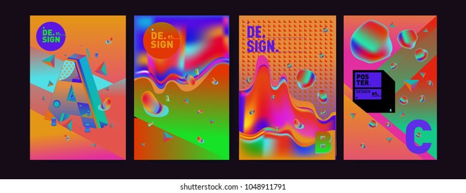 Abstract liquid and geometric colorful background poster and cover design. Blue, yellow, red, orange, pink and green. Vector alphabet poster template in Eps10.