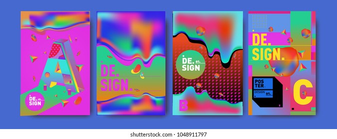 Abstract liquid and geometric colorful background poster and cover design. Blue, yellow, red, orange, pink and green. Vector alphabet poster template in Eps10.