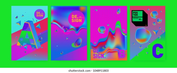 Abstract liquid and geometric colorful background poster and cover design. Blue, yellow, red, orange, pink and green. Vector alphabet poster template in Eps10.