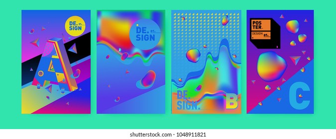 Abstract liquid and geometric colorful background poster and cover design. Blue, yellow, red, orange, pink and green. Vector alphabet poster template in Eps10.