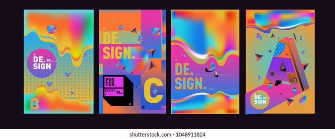 Abstract liquid and geometric colorful background poster and cover design. Blue, yellow, red, orange, pink and green. Vector alphabet poster template in Eps10.