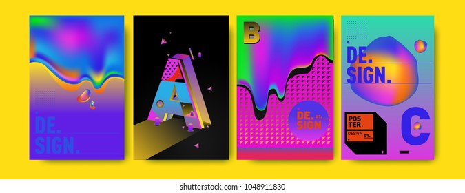 Abstract liquid and geometric colorful background poster and cover design. Blue, yellow, red, orange, pink and green. Vector alphabet poster template in Eps10.