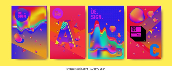 Abstract liquid and geometric colorful background poster and cover design. Blue, yellow, red, orange, pink and green. Vector alphabet poster template in Eps10.