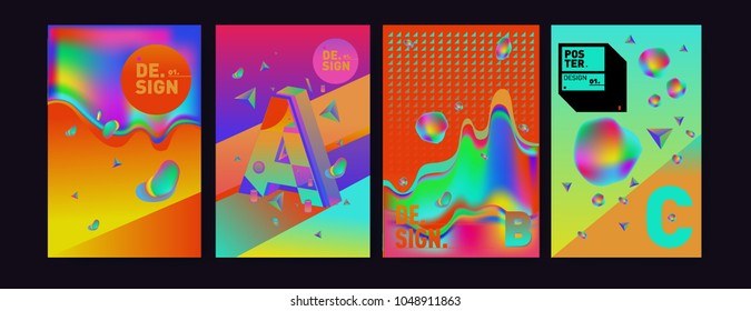 Abstract liquid and geometric colorful background poster and cover design. Blue, yellow, red, orange, pink and green. Vector alphabet poster template in Eps10.