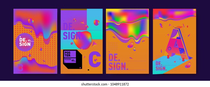 Abstract liquid and geometric colorful background poster and cover design. Blue, yellow, red, orange, pink and green. Vector alphabet poster template in Eps10.