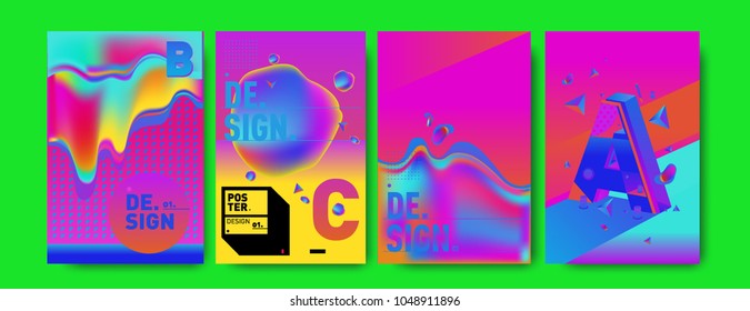 Abstract liquid and geometric colorful background poster and cover design. Blue, yellow, red, orange, pink and green. Vector alphabet poster template in Eps10.