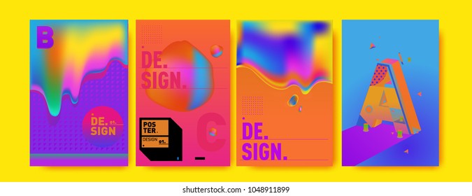 Abstract liquid and geometric colorful background poster and cover design. Blue, yellow, red, orange, pink and green. Vector alphabet poster template in Eps10.