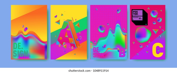 Abstract liquid and geometric colorful background poster and cover design. Blue, yellow, red, orange, pink and green. Vector alphabet poster template in Eps10.