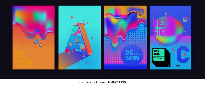 Abstract liquid and geometric colorful background poster and cover design. Blue, yellow, red, orange, pink and green. Vector alphabet poster template in Eps10.