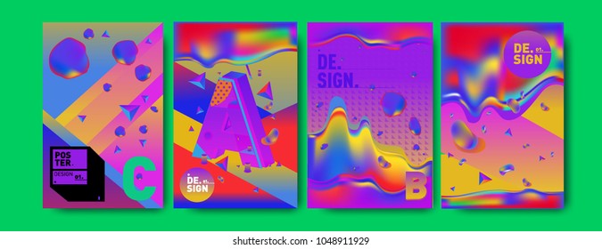 Abstract liquid and geometric colorful background poster and cover design. Blue, yellow, red, orange, pink and green. Vector alphabet poster template in Eps10.