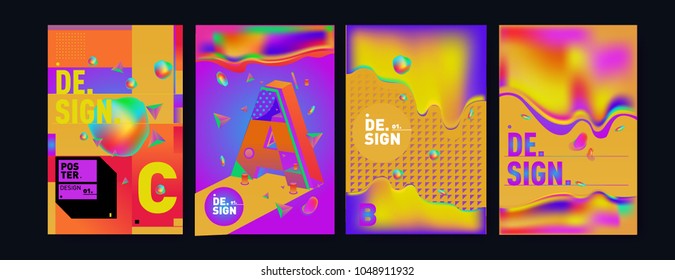 Abstract liquid and geometric colorful background poster and cover design. Blue, yellow, red, orange, pink and green. Vector alphabet poster template in Eps10.