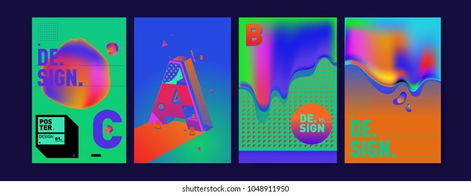 Abstract liquid and geometric colorful background poster and cover design. Blue, yellow, red, orange, pink and green. Vector alphabet poster template in Eps10.