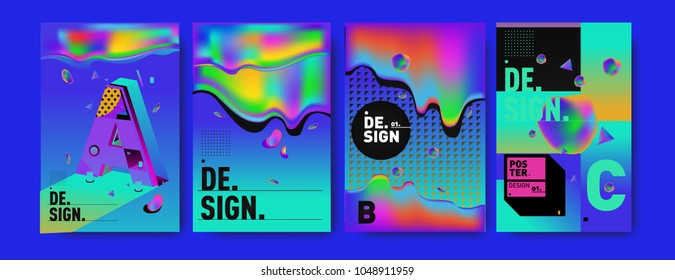 Abstract liquid and geometric colorful background poster and cover design. Blue, yellow, red, orange, pink and green. Vector alphabet poster template in Eps10.
