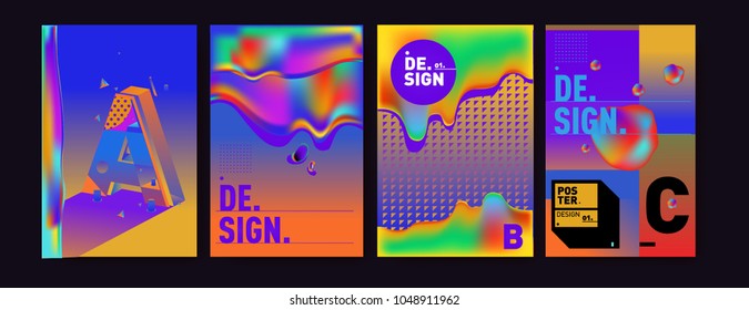 Abstract liquid and geometric colorful background poster and cover design. Blue, yellow, red, orange, pink and green. Vector alphabet poster template in Eps10.