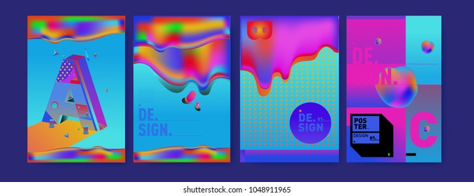 Abstract liquid and geometric colorful background poster and cover design. Blue, yellow, red, orange, pink and green. Vector alphabet poster template in Eps10.