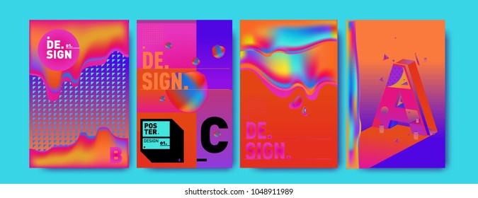 Abstract liquid and geometric colorful background poster and cover design. Blue, yellow, red, orange, pink and green. Vector alphabet poster template in Eps10.