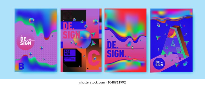 Abstract liquid and geometric colorful background poster and cover design. Blue, yellow, red, orange, pink and green. Vector alphabet poster template in Eps10.