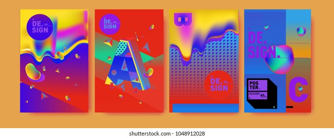 Abstract liquid and geometric colorful background poster and cover design. Blue, yellow, red, orange, pink and green. Vector alphabet poster template in Eps10.